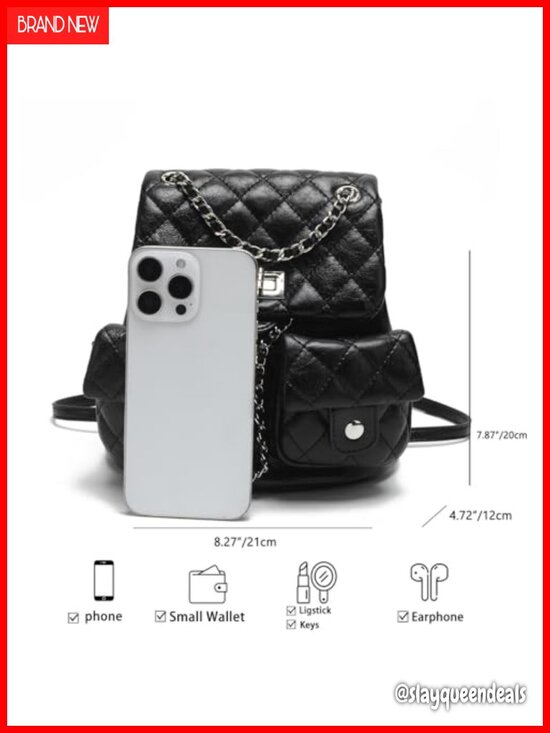 Quilted Mini Backpack Purse for Women, Faux Leather with Chain Strap main image 4